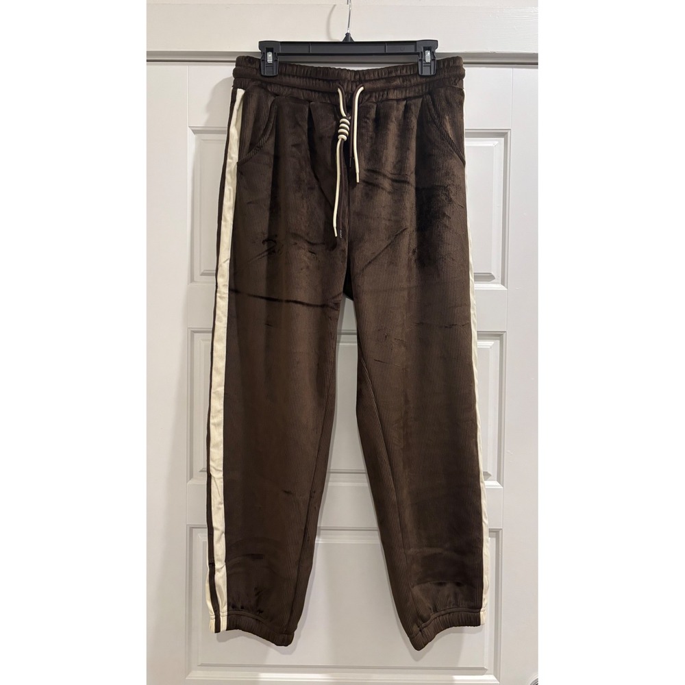 White Birch Brown Corduroy Joggers Cream Side Stripe Elastic Waist Pants Large